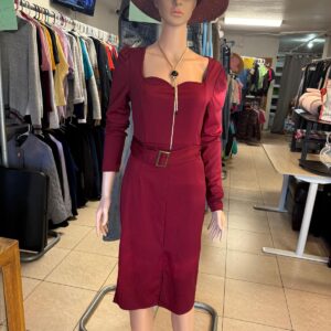 Burgundy Long Sleeve Dress with Belt