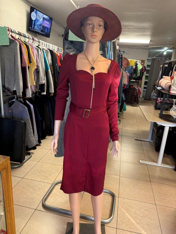 Burgundy Long Sleeve Dress with Belt