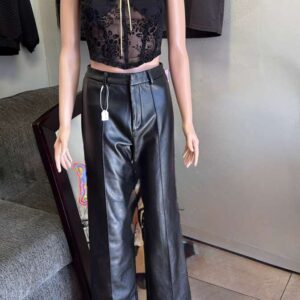 Black Lace Corset & Leather Pants Set