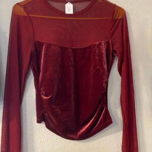 Burgundy Velvet & Mesh Top