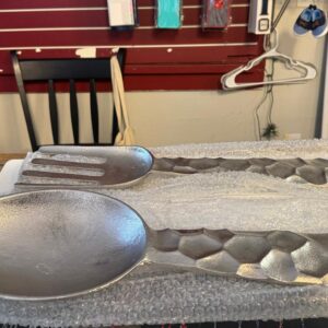 Hammered Metal Serving Spoon & Fork