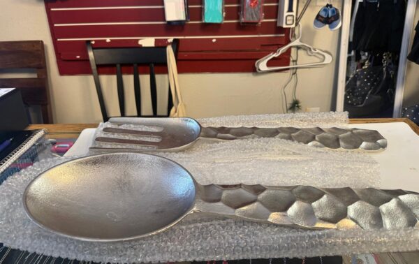 Hammered Metal Serving Spoon & Fork