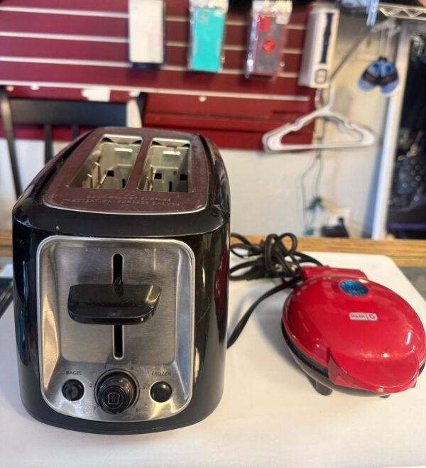 Black Toaster & Red DASH Waffle Maker