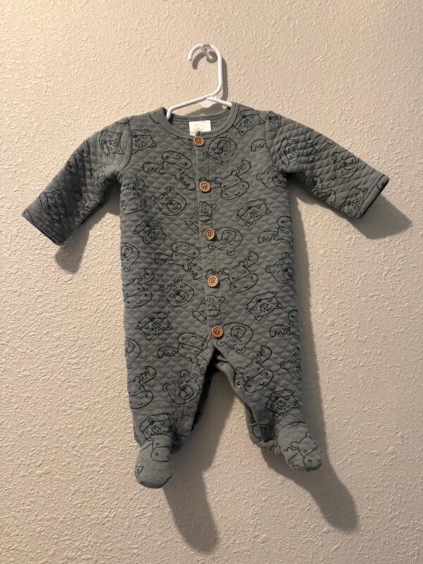 Gray Quilted Baby Onesie with Animal Print