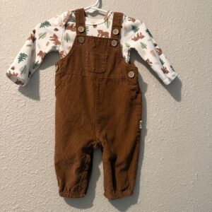 Baby Brown Corduroy Overalls with Woodland Shirt