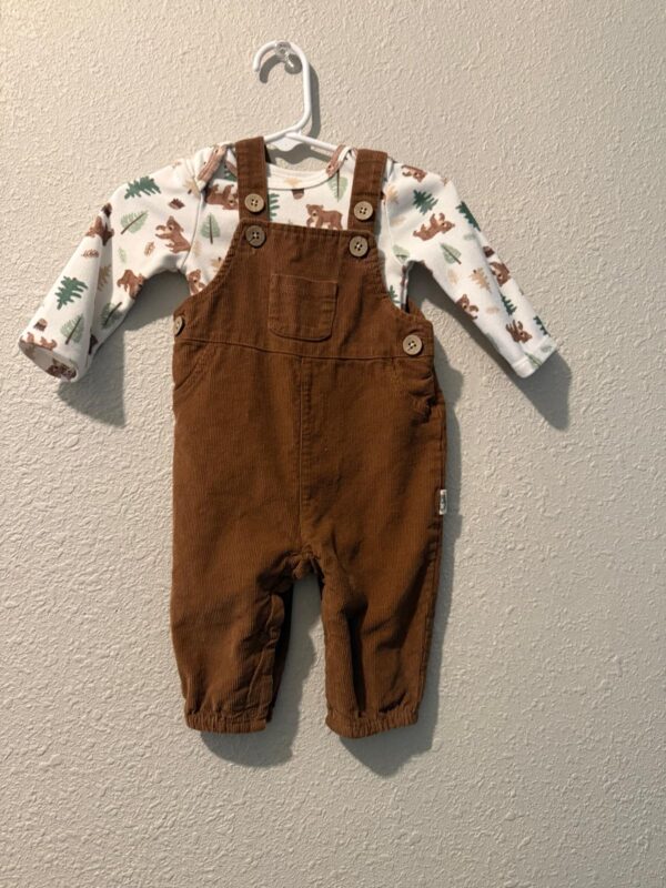 Baby Brown Corduroy Overalls with Woodland Shirt
