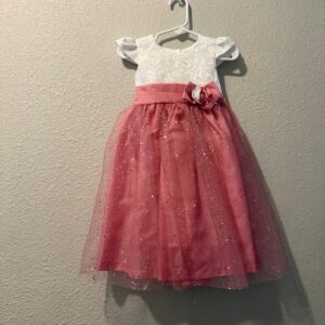 White and Pink Sparkle Dress with Flower Accent