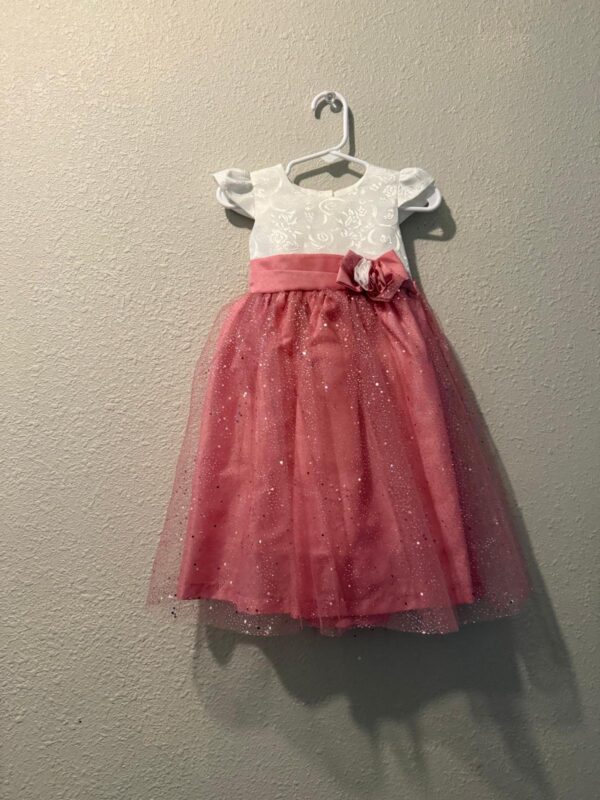 White and Pink Sparkle Dress with Flower Accent