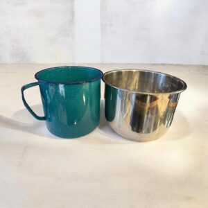 Teal Enamel Mug & Stainless Steel Pot