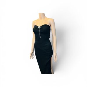 Strapless Black Evening Dress with Slit