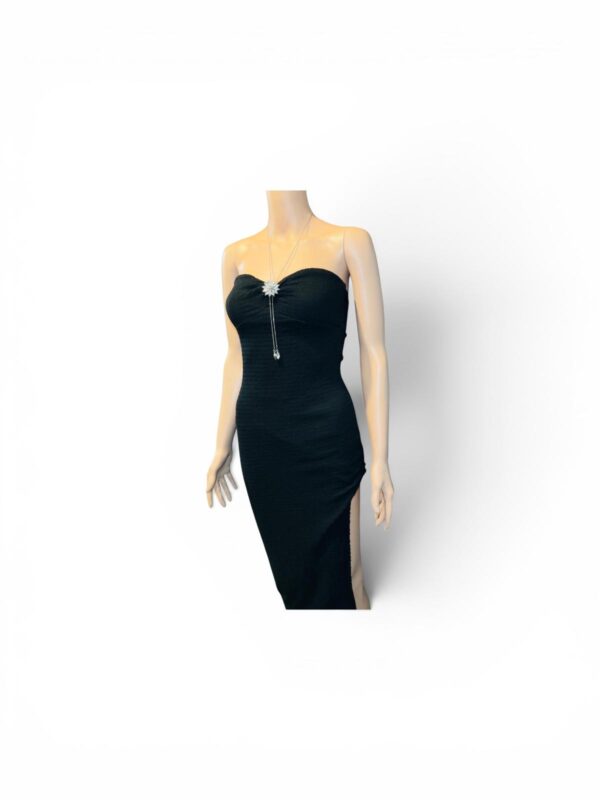 Strapless Black Evening Dress with Slit