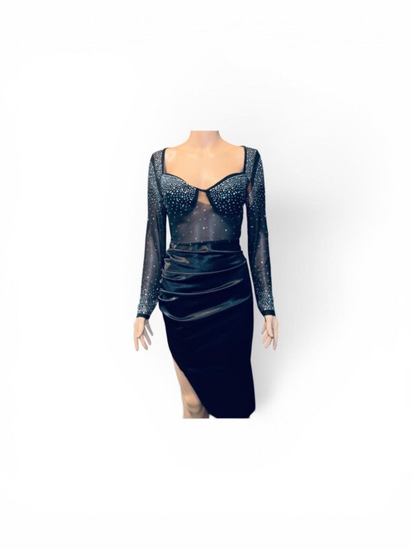 Black Rhinestone Bodysuit & Draped Skirt