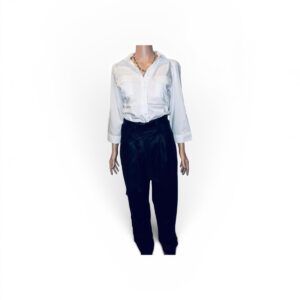 White Button-Up Shirt & Black Belted Pants