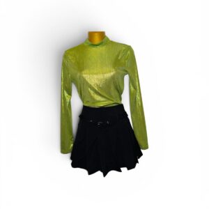 Metallic Green Top & Black Pleated Skirt