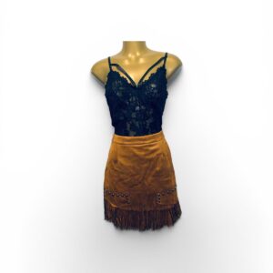 Black Lace Top & Suede Fringe Skirt