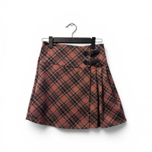 Pink Plaid Mini Skirt with Buckle Detail